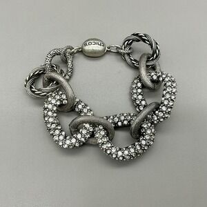 Chico's Bracelet Women Silver Rhinestone Chunky Mixed Link Magnetic Clasp 8.5"